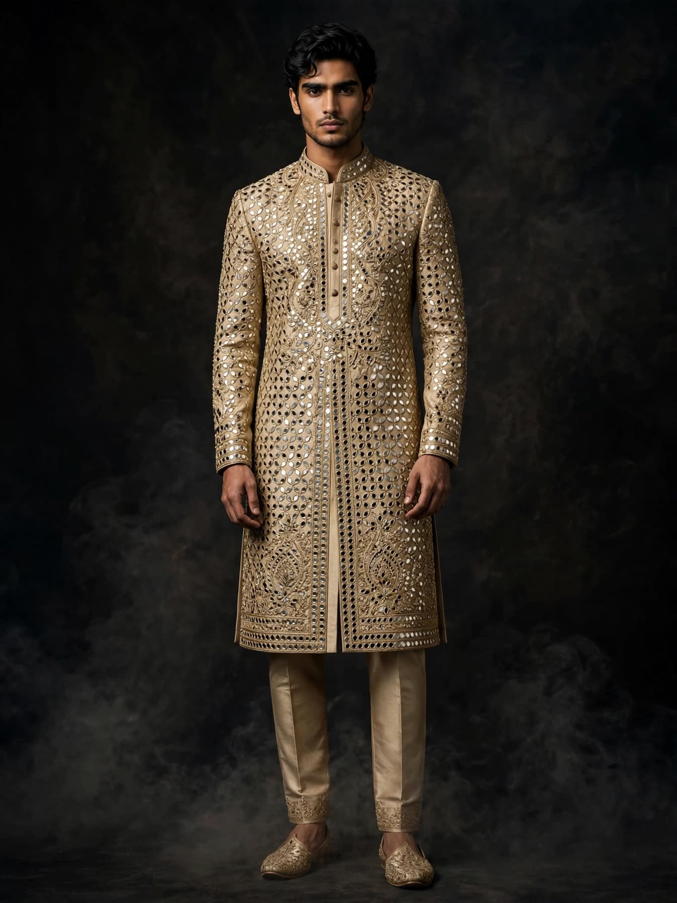Gold Mirror-Cutout Sherwani