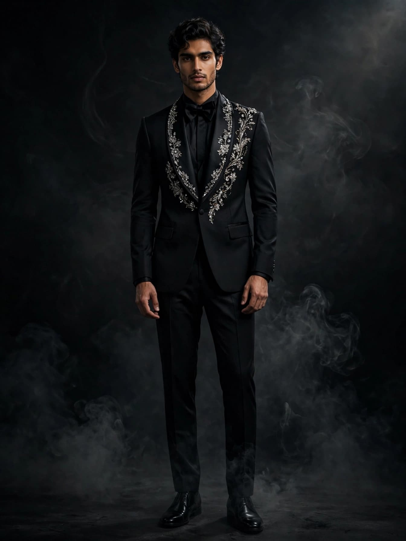 Noir Floral Shawl-Lapel Tuxedo
